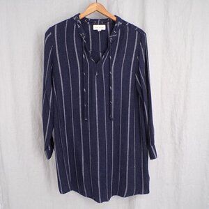 Cloth & Stone Women's PM Dark Blue & Stripes Boho Tassels Tunic Long Sleeve Top